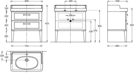 Тумба под раковину Kerama Marazzi POMPEI PO.N.80.2\WHT 80х50 напольная цвет белый
