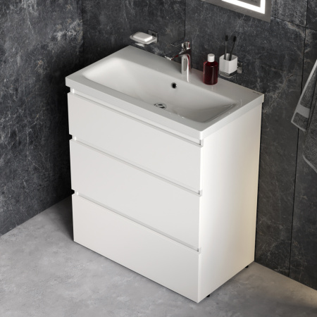 Комплект мебели: тумба 75x43x81 + раковина + смеситель + зеркало + аксессуары Am.Pm Gem S BK91GF подвесной цвет белый/серебристый/хром