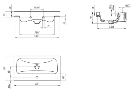 Раковина мебельная керамическая Cersanit Moduo Slim 60 UM-MOD60SL/1 60х40 накладная цвет белый 1 отверстие под смеситель