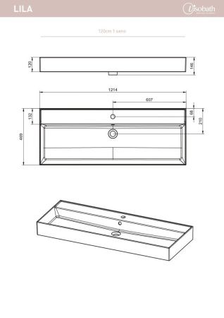 Раковина керамическая Visobath Lila 73520 120х50 встраиваемая цвет белый 1 отверстие под смеситель