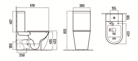 Унитаз напольный с бачком CeramaLux 2166MB черный с сиденьем микролифт безободковый каскадный смыв