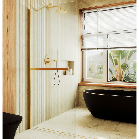 Душевая перегородка Maybah Glass MGD-720-3ш 69х195 стекло прозрачное профиль золото глянцевое