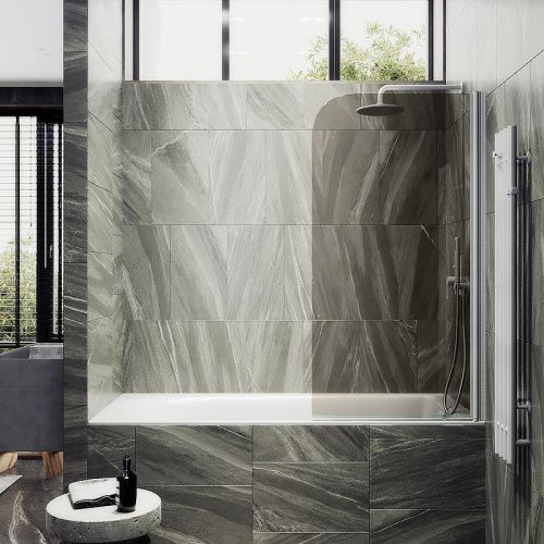Душевая шторка на ванну Maybah Glass MGV-622-1 80х140 стекло тонированное профиль белый ориентация универсальная