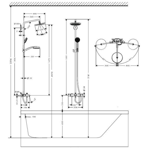 Душевая стойка Hansgrohe Croma 220 Showerpipe 27223000 настенная цвет хром с термостатом - фото 2