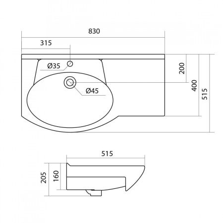 Раковина из сантехнического фарфора Santek Коралл 1WH110228 80х50 встраиваемая цвет белый 1 отверстие под смеситель