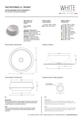 Раковина керамическая White Ceramic Tao W1050701 40х40 накладная цвет белый