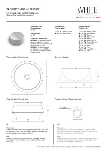 Раковина White Ceramic Tao 42 см W1050701 накладная цвет белый глянцевый - фото 3