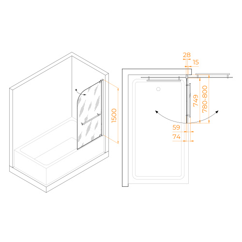 Душевая шторка на ванну RGW Screens 03110208-11 80х150 стекло прозрачное профиль хром глянцевый ориентация универсальная - фото 2