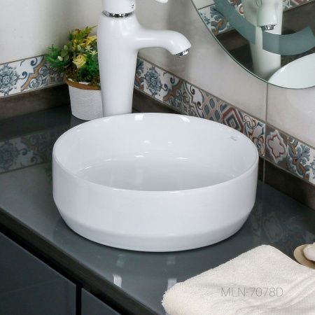 Раковина из сантехнического фарфора Melana 7078D-805 40х40 накладная цвет белый без отверстий под смеситель