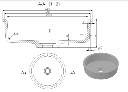 Раковина из искусственного камня Holbi URAN 1.02.015.11.3 40х40 встраиваемая цвет серый