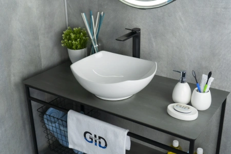 Раковина керамическая Gid Creativo 51191 40х40 накладная цвет белый без отверстий под смеситель