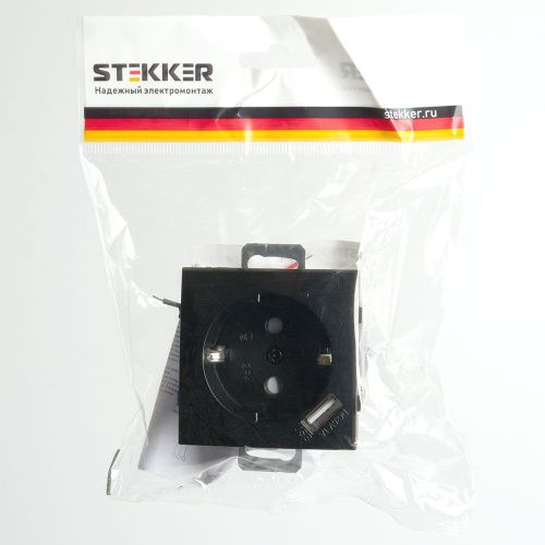 Розетка 1-местная с/з с защитной шторкой и USB Stekker Эрна 49155 - фото 2