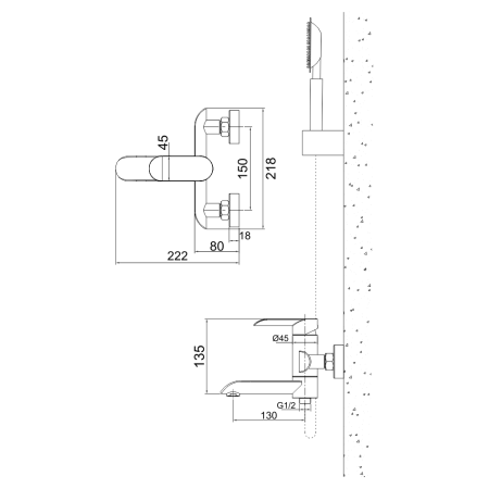 Смеситель для ванны и душа Melana Paola Hi-tech 610604 настенный