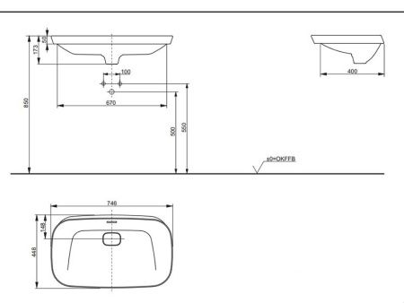 Раковина керамическая Toto LW3717HY#XW 70х40 полувстраиваемая цвет белый без отверстий под смеситель