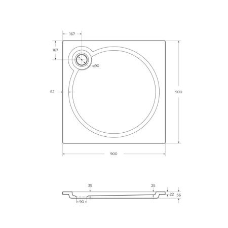 Душевой поддон из искусственного камня Cezares TRAY-S-A-90-56-W 90х90 белый без ножек