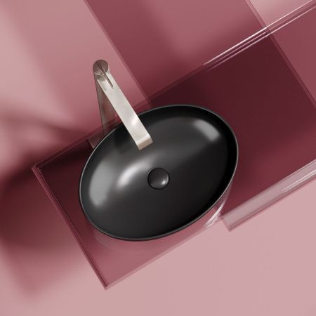 Раковина из сантехнического фарфора Ceramica Nova ELEMENT CN6056MB 50х40 накладная цвет черный без отверстий под смеситель