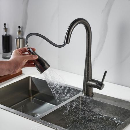 Смеситель для кухни Shevanik S363T на мойку оружейная сталь