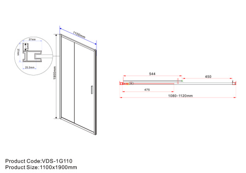 Душевая дверь Vincea Garda VDS-1G110CLGM 110х190 стекло прозрачное профиль вороненая сталь - фото 5