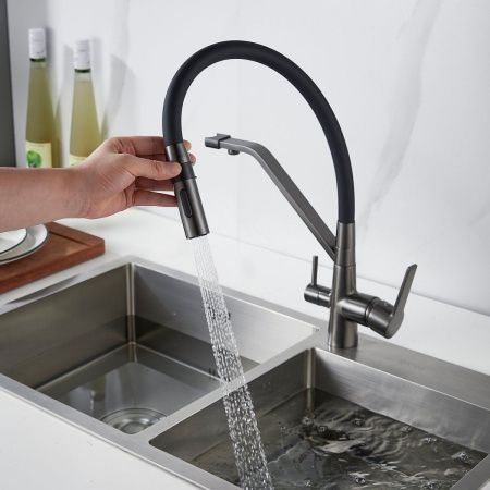 Смеситель для кухни Shevanik S278T на мойку оружейная сталь