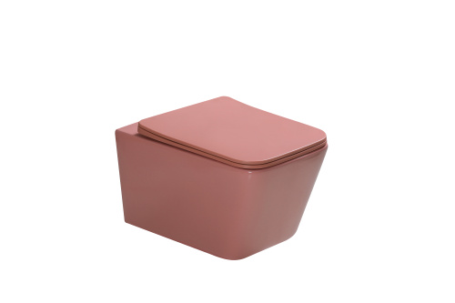 Унитаз подвесной SantiLine SL-5007P цвет персиковый матовый с сиденьем микролифт безободковый смыв воронка-водоворот - фото 5