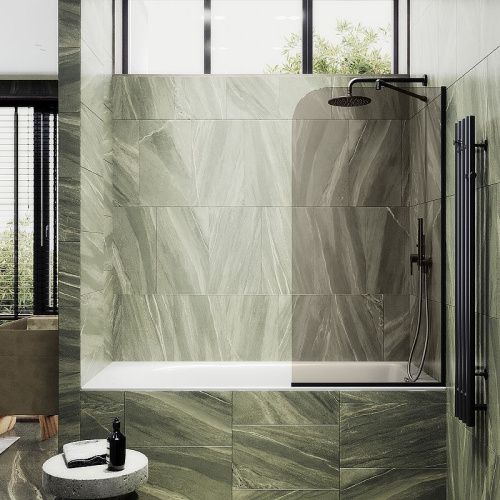 Душевая шторка на ванну Maybah Glass MGV-139-6у 55х140 стекло тонированное профиль черный ориентация универсальная