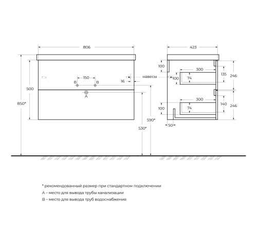 Тумба под раковину BelBagno Due DUE-800-2C-SO-GM-P 81х42х50 - фото 2