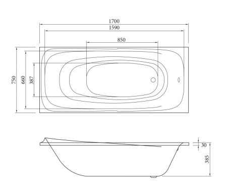 Ванна акриловая C-Bath CBQ012001 170х75 пристенная прямоугольная
