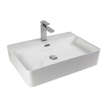Раковина из сантехнического фарфора Bond Cube S02-600 60х42 накладная цвет белый глянцевый 1 отверстие под смеситель