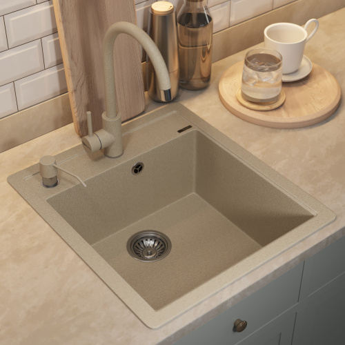 Кухонная мойка Uperwood Quartz Premium UPD-07 3910202125 46x51 цвет бежевый матовый - фото 3