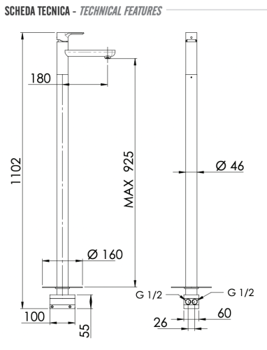 Смеситель для раковины Remer Energy EY18 напольный хром - фото 2