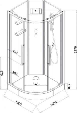 Душевая кабина Acquazzone Bogema 100 100х100 четверть круга с крышей ориентация универсальная