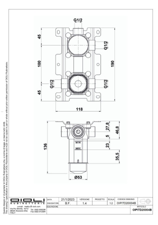 Внутренняя часть встраиваемого смесителя Oioli Universal OIPITD20004B