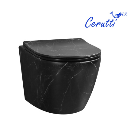 Унитаз подвесной Cerutti SPA CT9531 черный мрамор матовый с сиденьем микролифт безободковый смыв торнадо