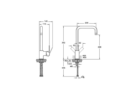 Смеситель Vitra Flo S A42103EXP на мойку хром без термостата