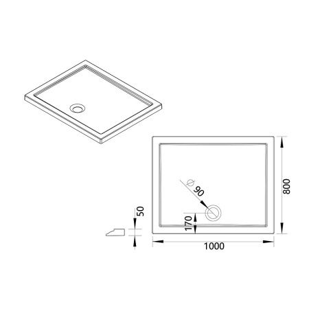 Душевой поддон акриловый Vincea H50 VST-5AR-8010 100х80 белый с каркасом