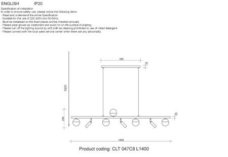 Люстра подвесная Crystal Lux CLT 047 CLT 047C8 L1400 BL-GO
