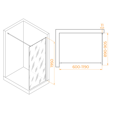 Душевая перегородка RGW Walk In 35100209-34 90х195 стекло тонированное профиль черный