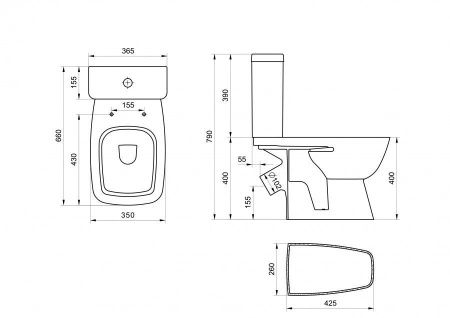Унитаз-компакт напольный с бачком Santek Нео лайт 1WH302408 белый с сиденьем микролифт каскадный смыв