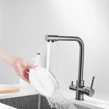 Смеситель для кухни Shevanik S328T на мойку оружейная сталь