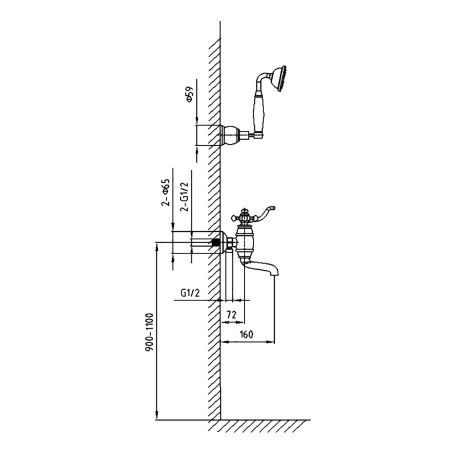Смеситель для ванны и душа Timo Lina 7034/02Y настенный бронза