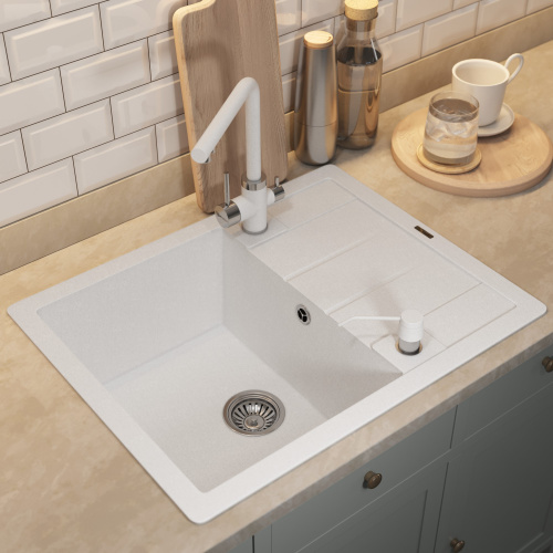 Кухонная мойка Uperwood Quartz Premium UPD-03 3910202108 65x51 цвет белый матовый - фото 3
