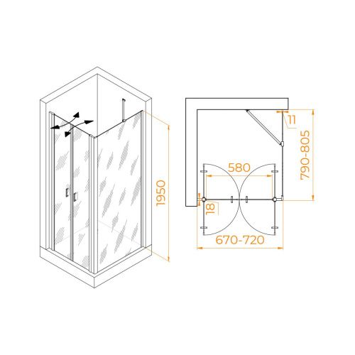 Душевой уголок RGW Passage 060814478-11 80х70 стекло прозрачное профиль хром без поддона - фото 2