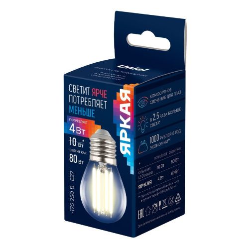 Лампа светодиодная Uniel LED-G45-4W/3000K/E27/CL GLY01TR - фото 3