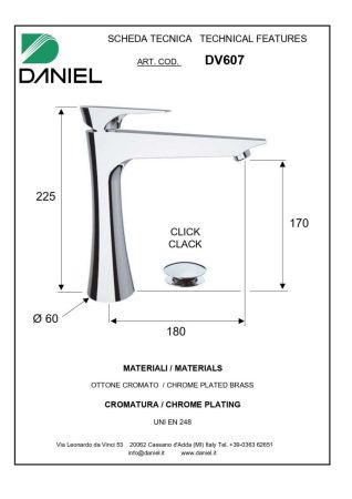 Смеситель для раковины Daniel Diva DV607-CR на столешницу хром