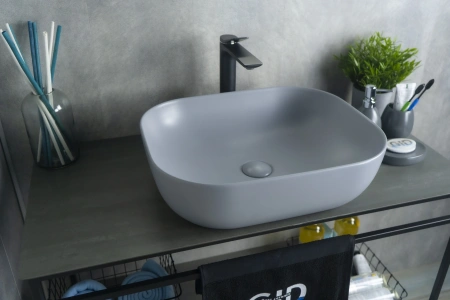 Раковина керамическая Gid Geométrico 53336 50х40 накладная цвет серый без отверстий под смеситель