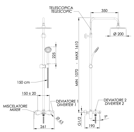Душевая стойка Mariani Artic B00260ATATA20 настенная цвет хром