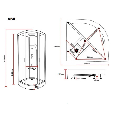 Душевая кабина Parly AMI AMI 90х90 четверть круга с крышей ориентация универсальная