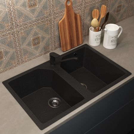 Кухонная мойка Uperwood ECON UPD-402 4010202115 75х50 цвет черный поверхность матовая