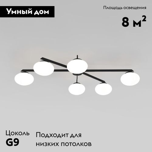 Люстра потолочная Eurosvet Opaline (Опалине) 70220/6 черный Smart - фото 2