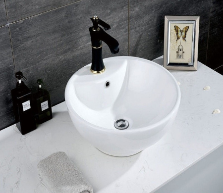 Раковина из санфаянса CeramaLux 9001 45х45 накладная цвет белый 1 отверстие под смеситель